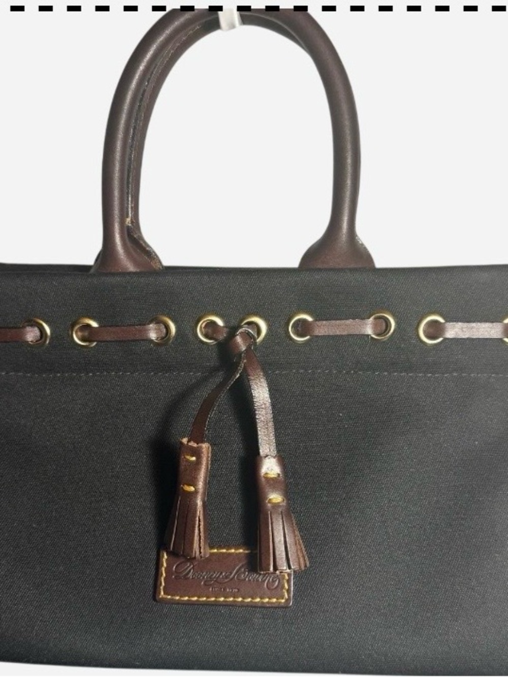 Dooney and Bourke Canvas Tote with Brown Leather Trim and Tassel Accent